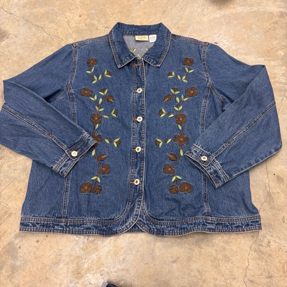 Crystal Kobe Women’s XL Blue Vintage Embroidered Denim Button Down Jacket - Picture 1 of 7
